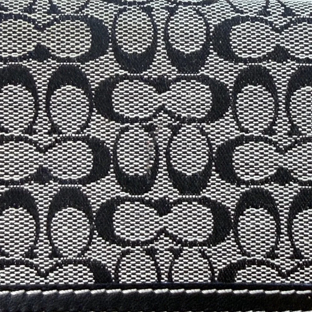 Coach Signature C Monogram Checkbook Cover Black Grey Leather Trim Slim Wallet - Picture 3 of 7